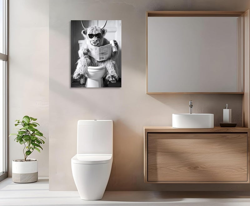 OWNANRTHM Highland Cow Bathroom Canvas Wall Art - Image 5