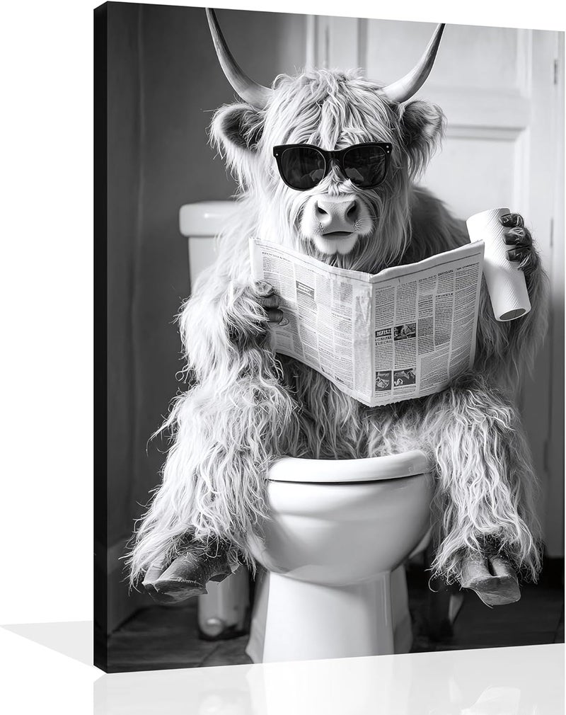 OWNANRTHM Highland Cow Bathroom Canvas Wall Art - Image 1