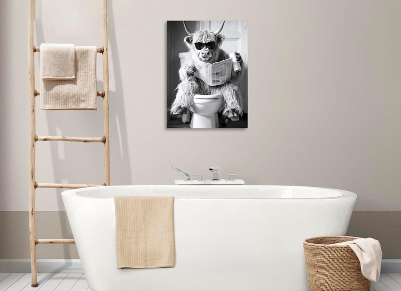 OWNANRTHM Highland Cow Bathroom Canvas Wall Art - Image 4
