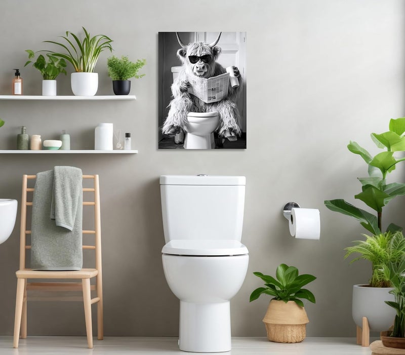 OWNANRTHM Highland Cow Bathroom Canvas Wall Art - Image 3
