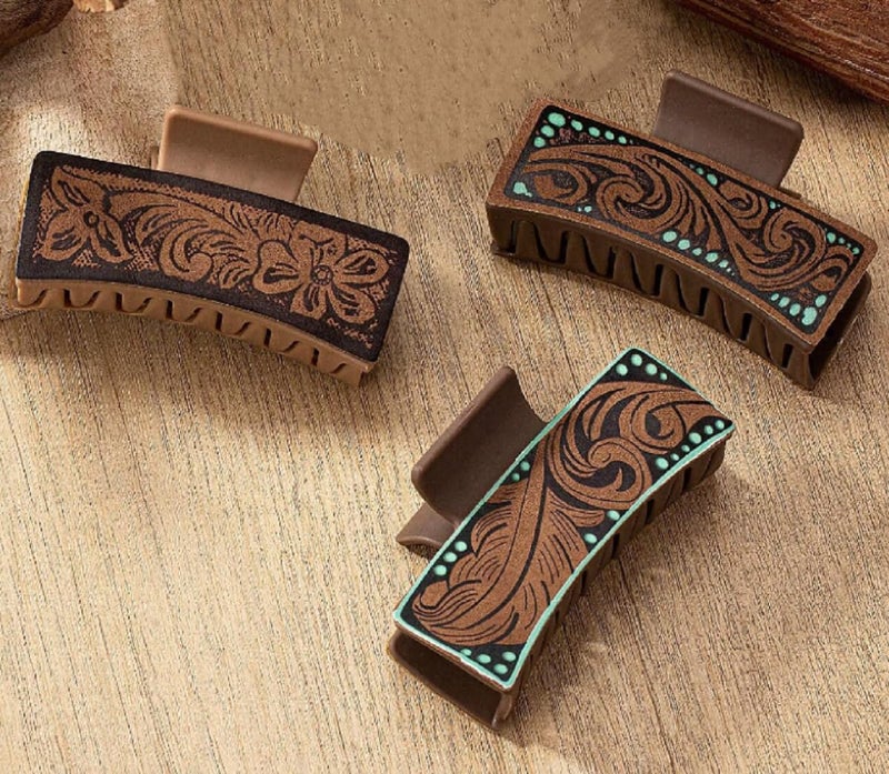Tobeffect Hair Clips for Women 4 Western Large Leather Claw Clips for Thick Long Hair Aesthetic Cowgirl Stuff Gift for Women Girls Strong Hold Hair Clips  3 Count