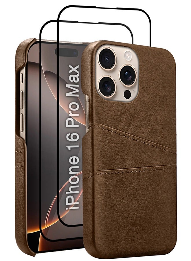 CATANES iPhone 16 Pro Max 3Packs Case Cover Leather with Card Holder for Men Women Phone Case with 3D Screen Protector  - Brown - Image 1