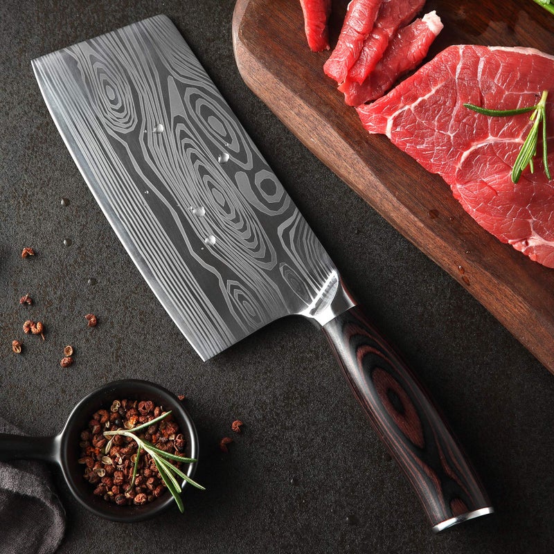Theexecva Theexecva Cleaver Knife Ultra Sharp 7 inch Meat Cleaver Butcher Knife. High Carbon Stainless Steel Kitchen Knife with Ergonomic Handle (Meat knife)  - Image 3