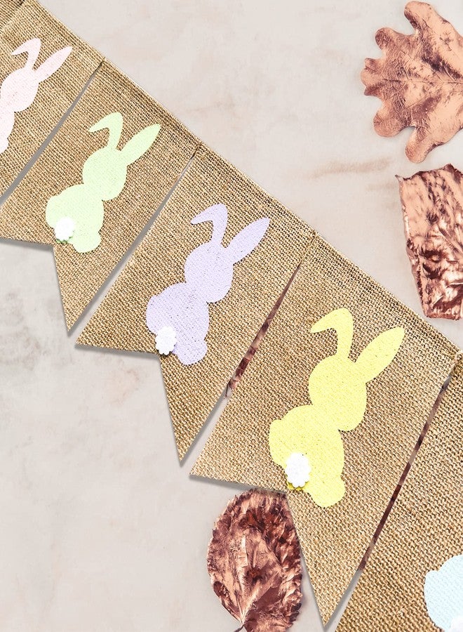 Doumeny 2Pcs Colorful Easter Burlap Banner Bunny Bunting Garland Colorful Rabbit Banner Garland Rustic Happy Easter Party Banner Spring Easter Party Banner for Mantle Fireplace Wall Party Supplies - Image 3