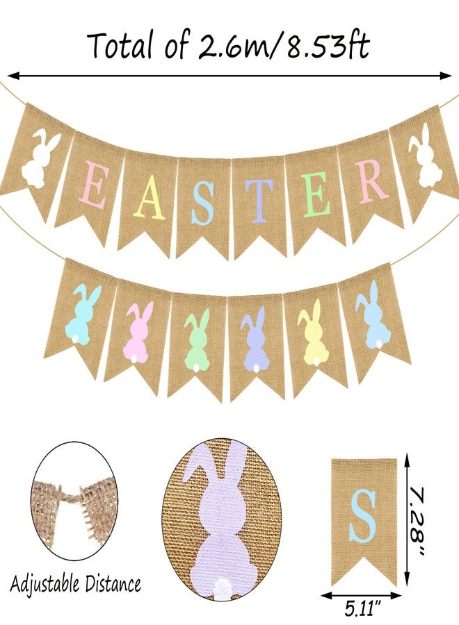 Doumeny 2Pcs Colorful Easter Burlap Banner Bunny Bunting Garland Colorful Rabbit Banner Garland Rustic Happy Easter Party Banner Spring Easter Party Banner for Mantle Fireplace Wall Party Supplies - Image 2