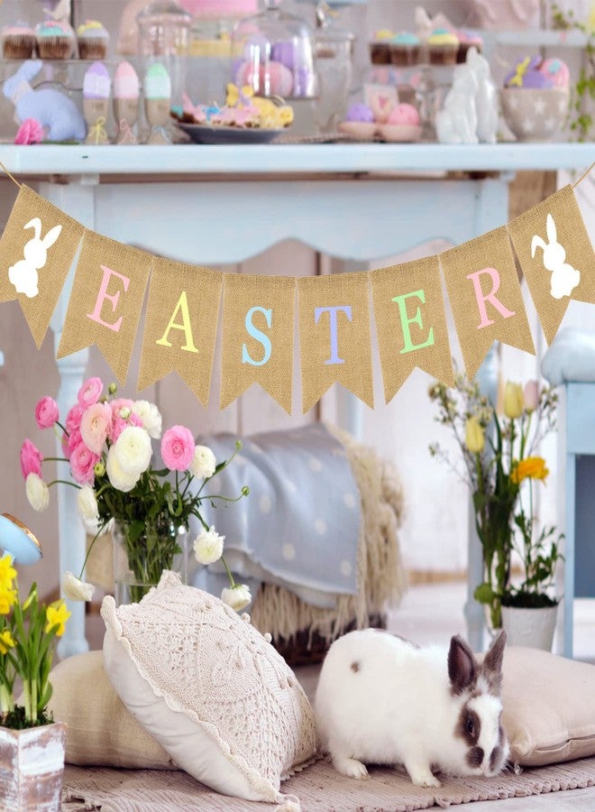 Doumeny 2Pcs Colorful Easter Burlap Banner Bunny Bunting Garland Colorful Rabbit Banner Garland Rustic Happy Easter Party Banner Spring Easter Party Banner for Mantle Fireplace Wall Party Supplies - Image 5