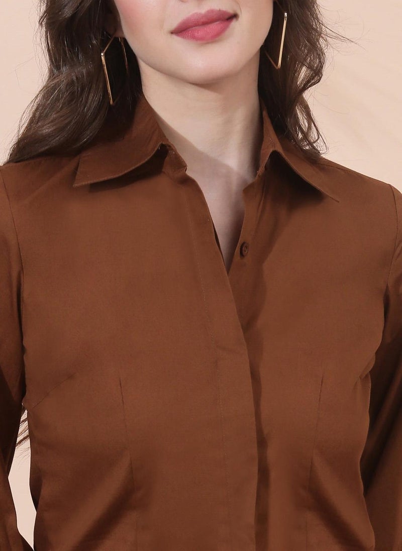 Globus Women's Brown Formal Shirt with Spread Collar and Long Cuff Sleeves - Image 5