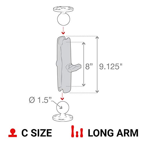 RAM Mounts Double Socket Arm RAM-201U-D Long Arm Compatible with RAM C Size 1.5" Ball Components - Image 5