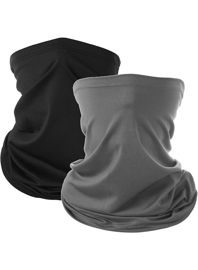 2-Piece Breathable Cooling Neck Wardrobe, Ice Silk Face Mask/Scarf, Multifunctional Headband/Face Mask, UV Protection Headband/Scarf, Reusable Elastic Balaklava Hat (Black + Gray) - Image 1