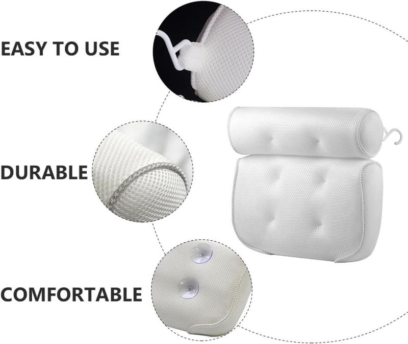 Spa Bath Pillow with 6 Suction Cups, 3D Mesh Cloth Tub Head Support and Bathtub Neck Cushion for Adults, Ergonomic Non-Slip Bathtub Pillow for Relaxing Soaking and Shower Use - Image 3