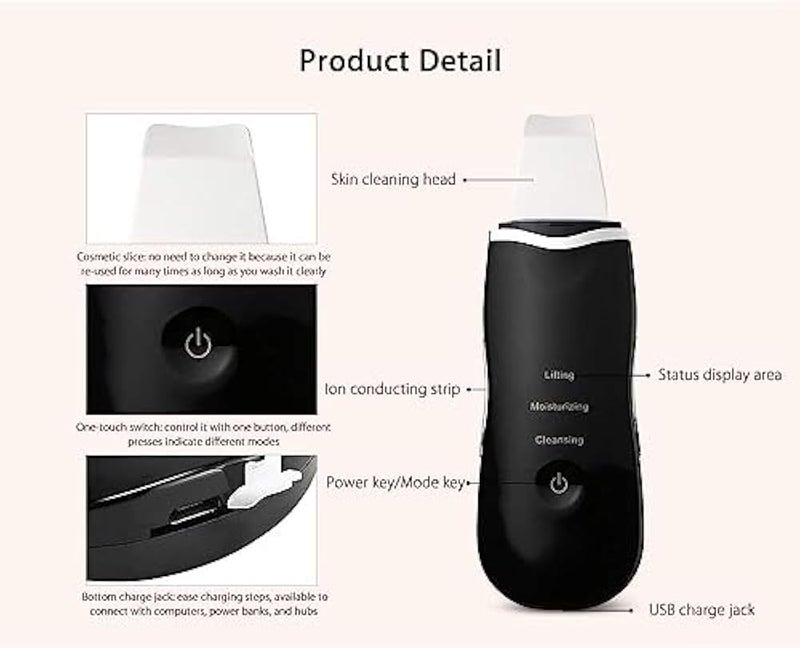 Blackhead Remover Portable Ultrasonic Facial Cleanser Rechargeable Skin Scrubber Exfoliator White - Image 5