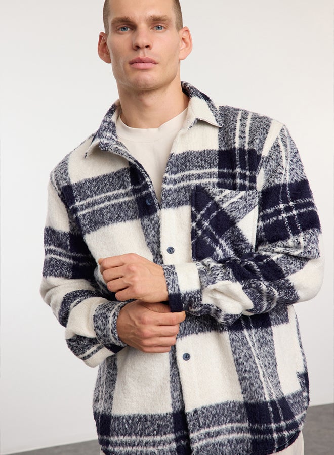 trendyol Ecru Unisex Oversize Fit Winter Plaid Lumberjack Shirt Jacket TMNAW25GO00024 - Image 4