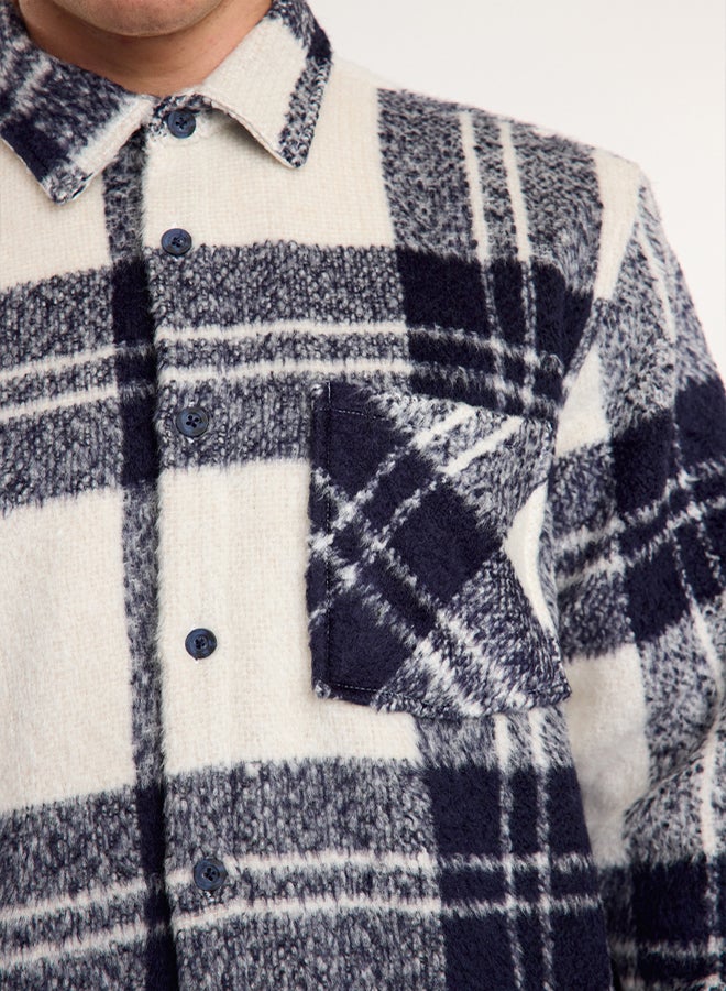 trendyol Ecru Unisex Oversize Fit Winter Plaid Lumberjack Shirt Jacket TMNAW25GO00024 - Image 5