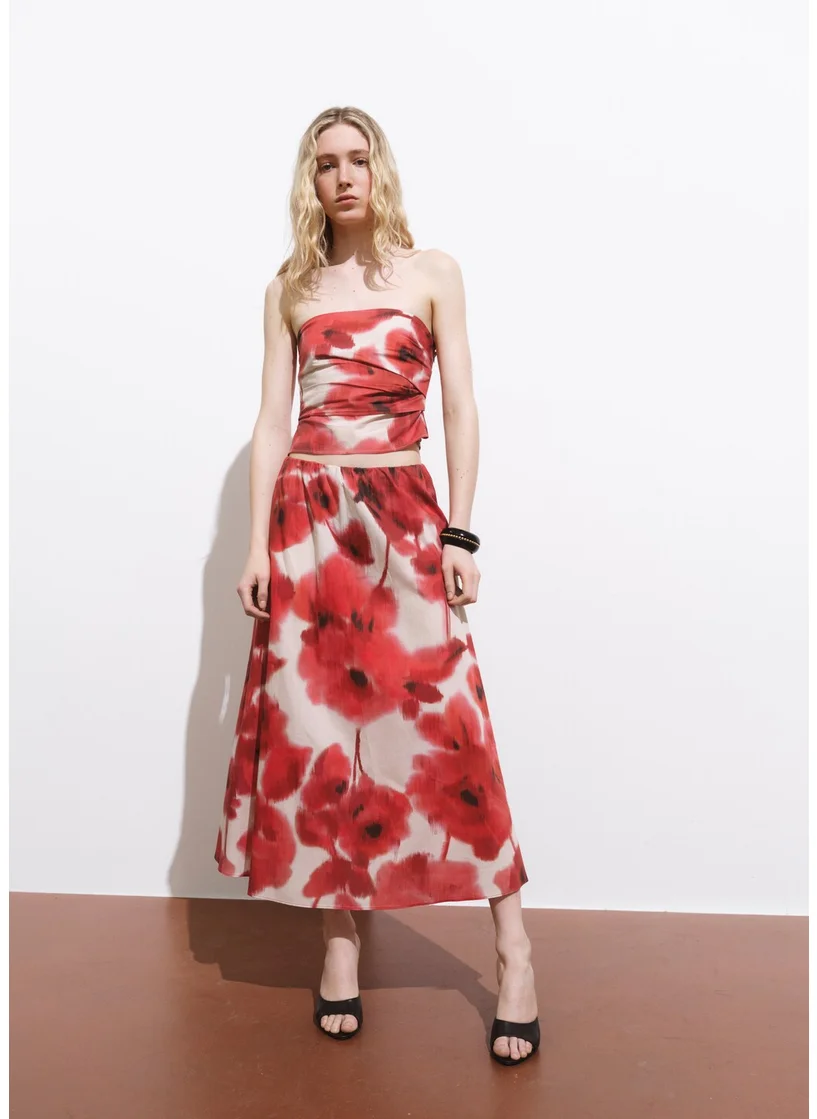 MANGO Floral Midi Skirt