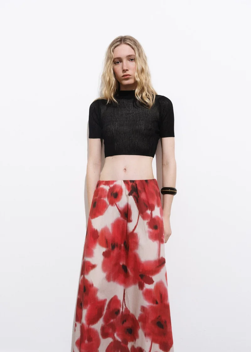 MANGO Floral Midi Skirt
