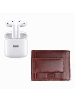 FEND FW3 High Bass Wireless Bluetooth Earbuds With Multi Functional Touch Control and Genuine Leather Wallet Combo