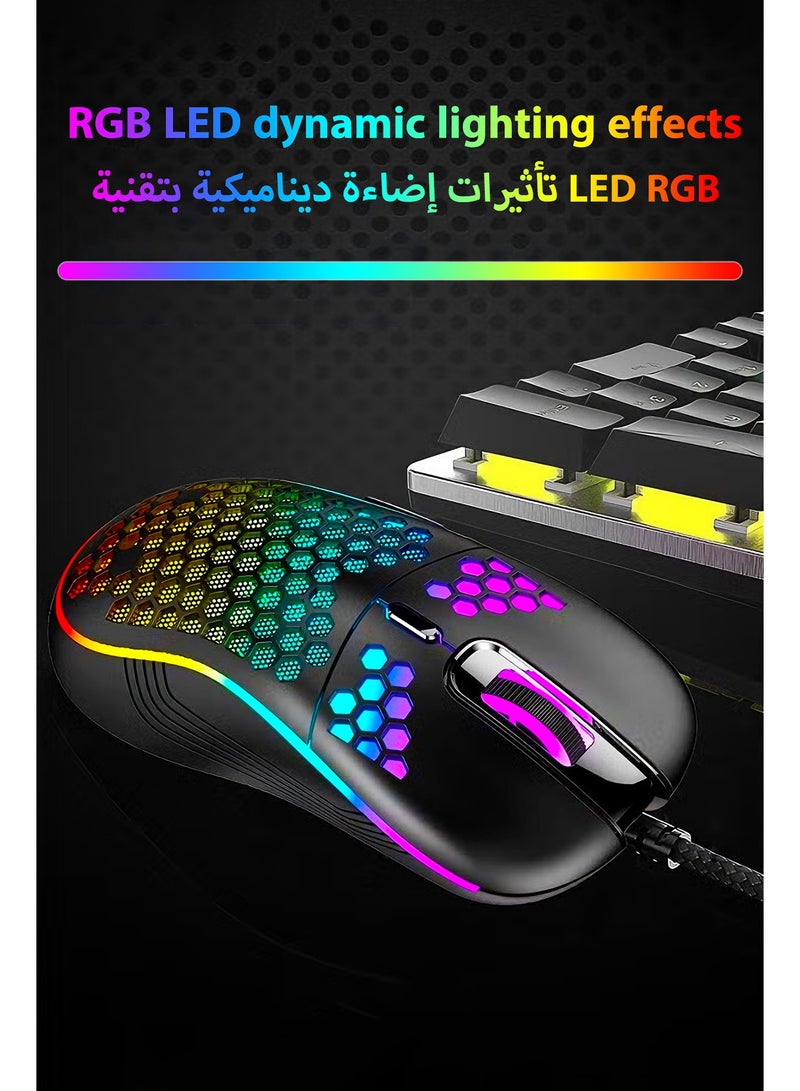 JOYFOCUS Colorful Lights Gaming Mouse, USB interface,Honeycomb Shell, Smooth, Lightweight, Streamlined Texture,120cm Line,Black - Image 4