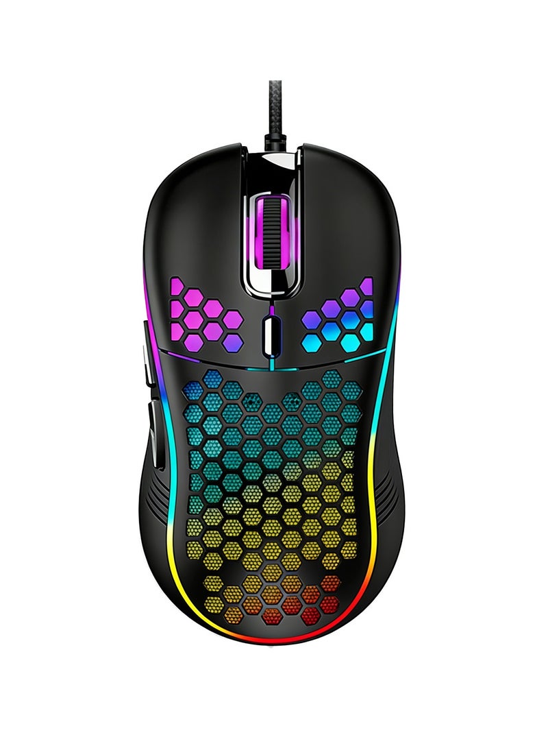 JOYFOCUS Colorful Lights Gaming Mouse, USB interface,Honeycomb Shell, Smooth, Lightweight, Streamlined Texture,120cm Line,Black - Image 3