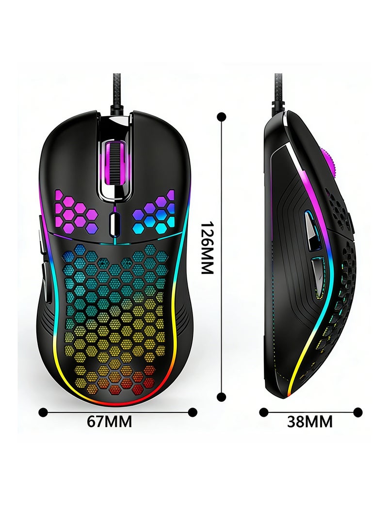 JOYFOCUS Colorful Lights Gaming Mouse, USB interface,Honeycomb Shell, Smooth, Lightweight, Streamlined Texture,120cm Line,Black - Image 2