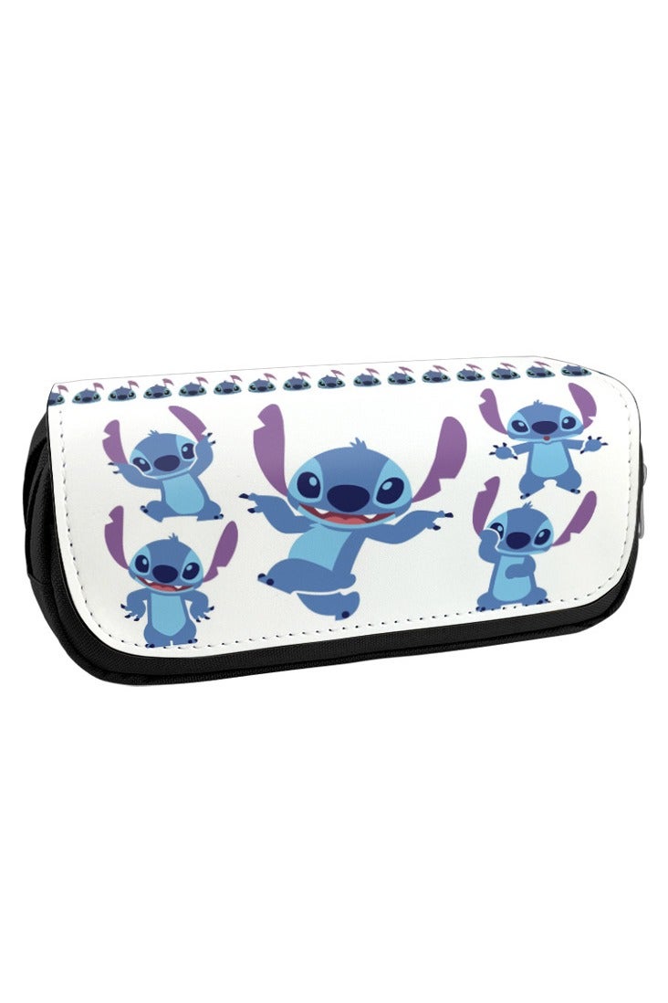 عام علبة أقلام كبيرة السعة من القماش المطبوع بشخصية "ستيتش"، مزودة بسحّاب مزدوج، صندوق مدرسي كرتوني لحفظ الأدوات الكتابية. - Image 2