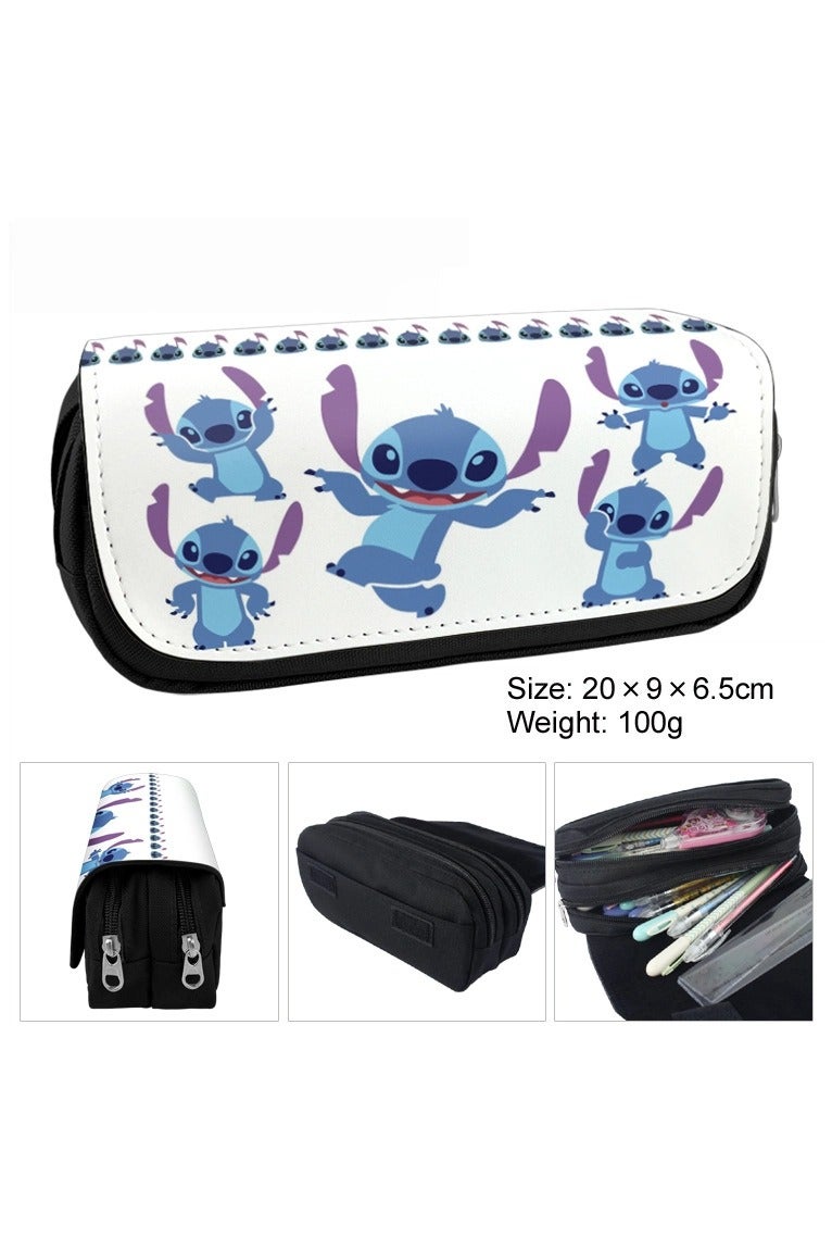 عام علبة أقلام كبيرة السعة من القماش المطبوع بشخصية "ستيتش"، مزودة بسحّاب مزدوج، صندوق مدرسي كرتوني لحفظ الأدوات الكتابية. - Image 1