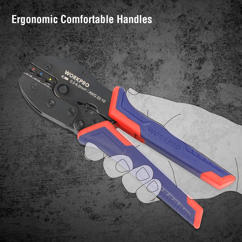 WORKPRO Wire Crimping Tool Kit, Ratcheting Insulated Terminal Crimper for 22 to 10 AWG Wire, Crimping Pliers with 100 Pieces Terminal Connectors - Image 5