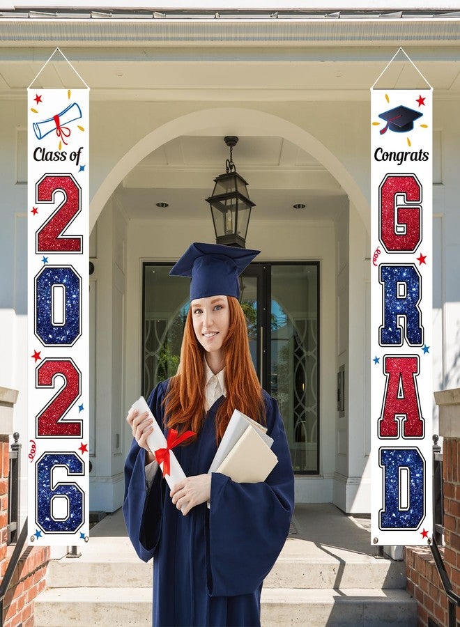 KMUYSL Graduation Decorations Class of 2026, Red & Blue Congrats Grad Banner Hanging Flags Porch Sign, 2026 Graduation Decorations Party Supplies for Any School Indoor/Outdoor Decor - Image 2
