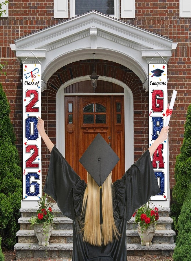 KMUYSL Graduation Decorations Class of 2026, Red & Blue Congrats Grad Banner Hanging Flags Porch Sign, 2026 Graduation Decorations Party Supplies for Any School Indoor/Outdoor Decor - Image 4