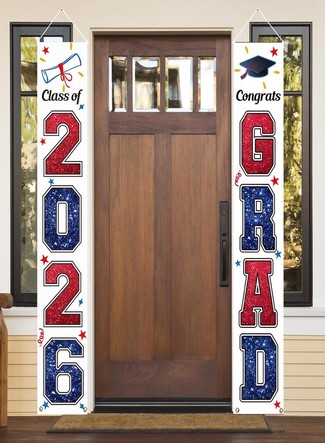 KMUYSL Graduation Decorations Class of 2026, Red & Blue Congrats Grad Banner Hanging Flags Porch Sign, 2026 Graduation Decorations Party Supplies for Any School Indoor/Outdoor Decor - Image 1