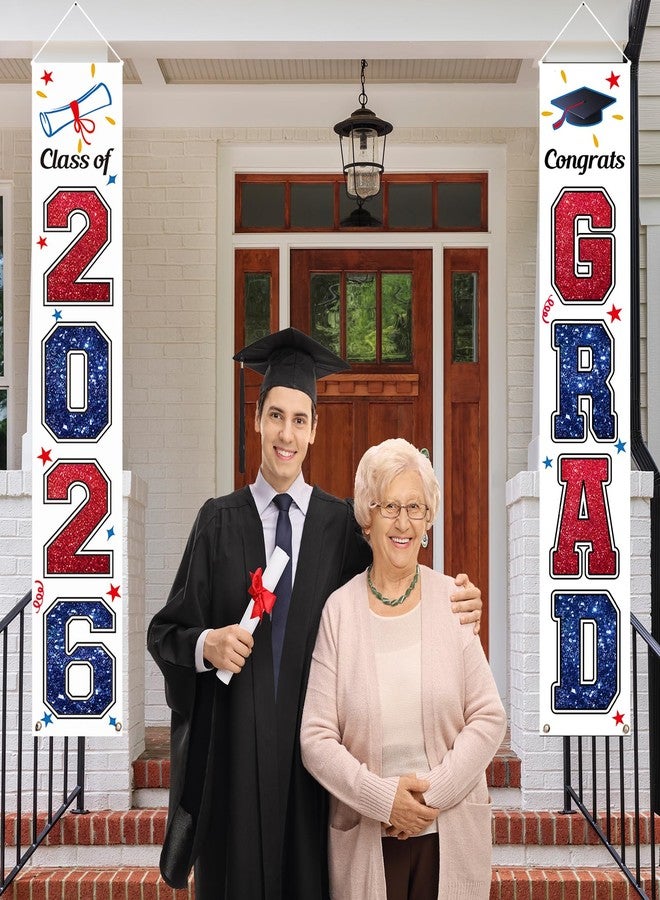 KMUYSL Graduation Decorations Class of 2026, Red & Blue Congrats Grad Banner Hanging Flags Porch Sign, 2026 Graduation Decorations Party Supplies for Any School Indoor/Outdoor Decor - Image 5