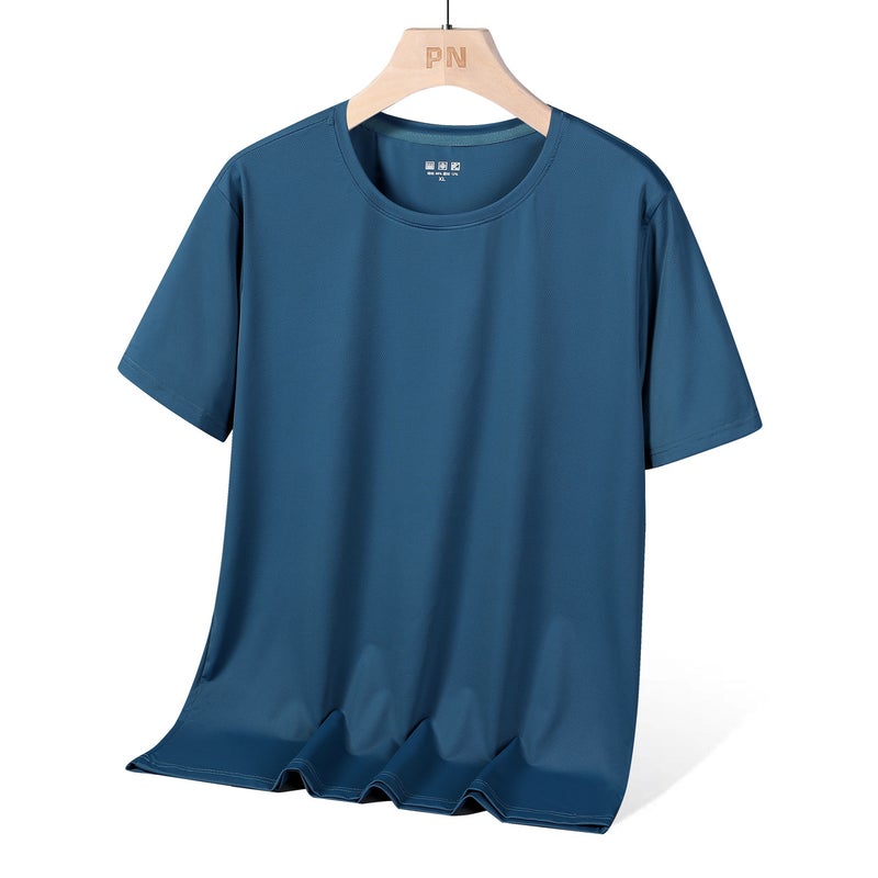 Nano Small Hole Round Neck Ice Silk Men'S And Women'S Same Loose Plus Size Three Bars Solid Color Casual Sports High Elastic Plus Size Top - Image 1