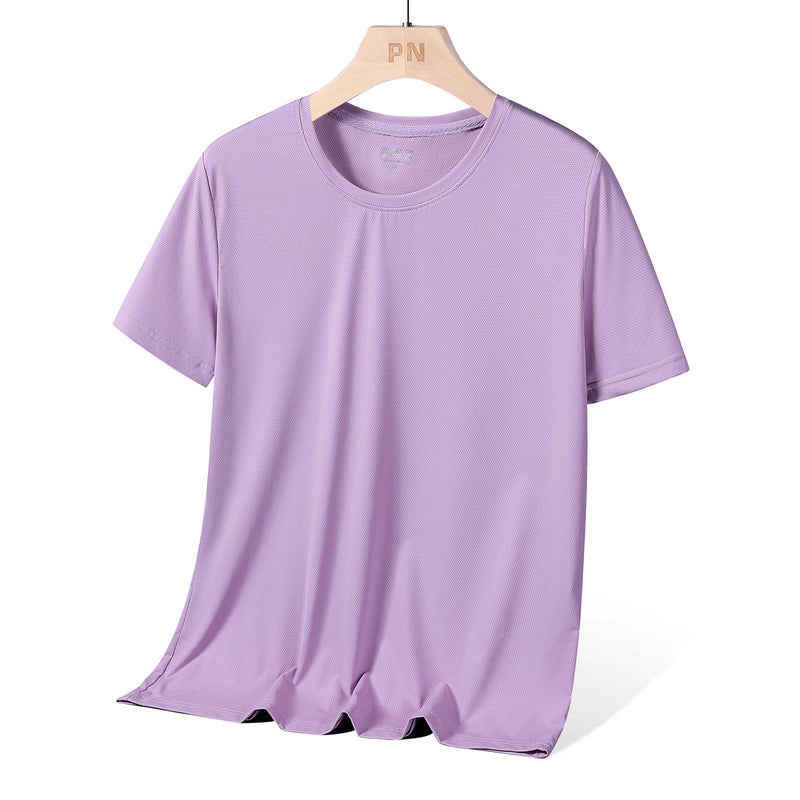 Nano Small Hole Round Neck Ice Silk Men'S And Women'S Same Loose Plus Size Three Bars Solid Color Casual Sports High Elastic Plus Size Top - Image 5