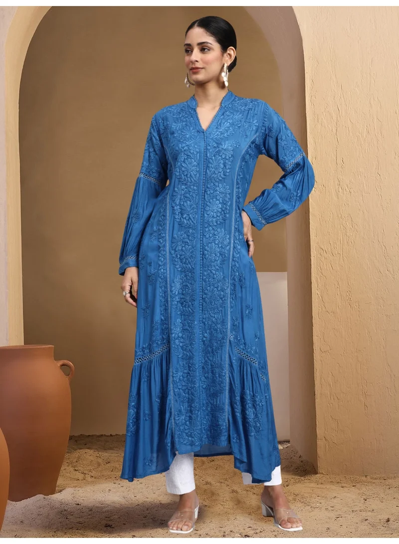 الايا كرتا موسلين مطرز يدويًا بتطريز شيكانكاري للنساء