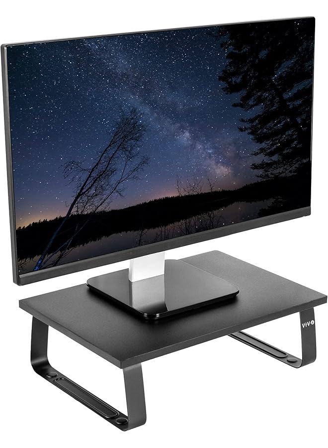 erorex 15 Inch Monitor Stand Wood And Steel Desktop Riser Screen Keyboard Laptop Small Tv Ergonomic Desk And Tabletop Organizer Black Stand V000Ds - Image 1