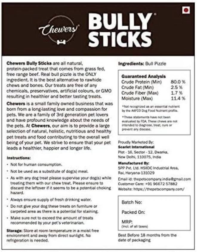 Chewers Thick Bully Sticks Dog Treat, 100 GMS - Image 5