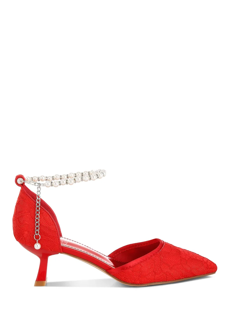 London Rag Lace Kitten Heel Sandals in Red