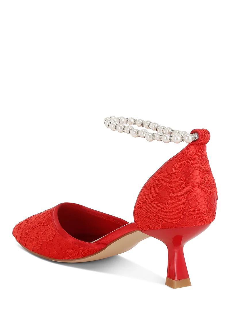 London Rag Lace Kitten Heel Sandals in Red
