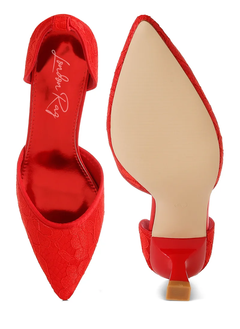 London Rag Lace Kitten Heel Sandals in Red