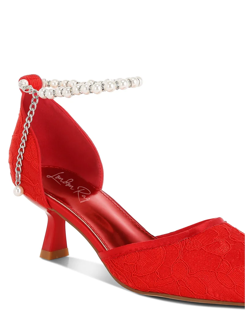 London Rag Lace Kitten Heel Sandals in Red