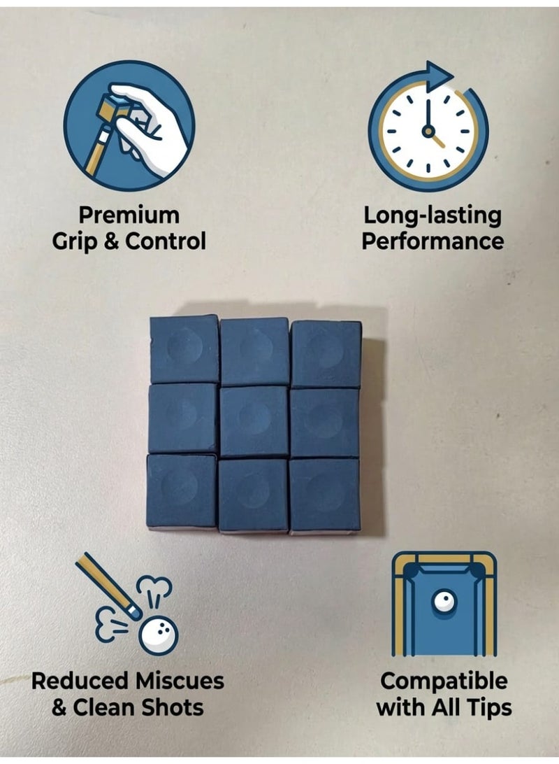 Master Premium Billiard Pool Cue Chalk Set 9 Pieces - Enhanced Grip, Reduced Miscues & Dust-Free Long-Lasting Performance - Image 2