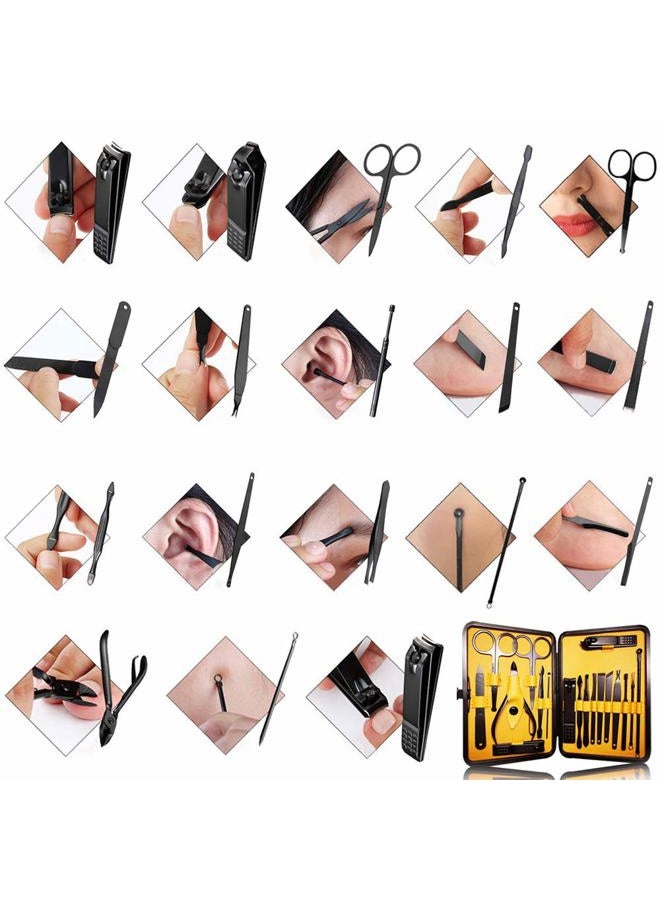 QLNE Manicure Pedicure Kit Nail Clippers Set 18 in 1 High Precision Stainless Steel Cutter File Sharp Scissors for Men & Women Fingernails & Toenails Vibrissac Scissors with Stylish Case (Yellow_18in1) - Image 5