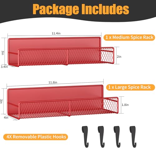 DTUQYX Magnetic Spice Rack for Refrigerator 2 Pack 100 Metal Strong Magnet Shelf Space Saving Spice Organizer W Hooks Movable Magnetic Fridge Shelf Kitchen Home Laundry Room Storage Organization Red - Image 3