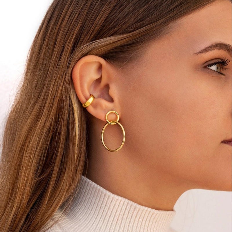 OOOPEL Chunky Ear Cuffs for Women Non Piercing Well-Rounded Fake Ear Cuff Beaded Cuff Earrings Round Edge Cuff Earrings for Women Big Gold Earring Cuffs Set - Image 4