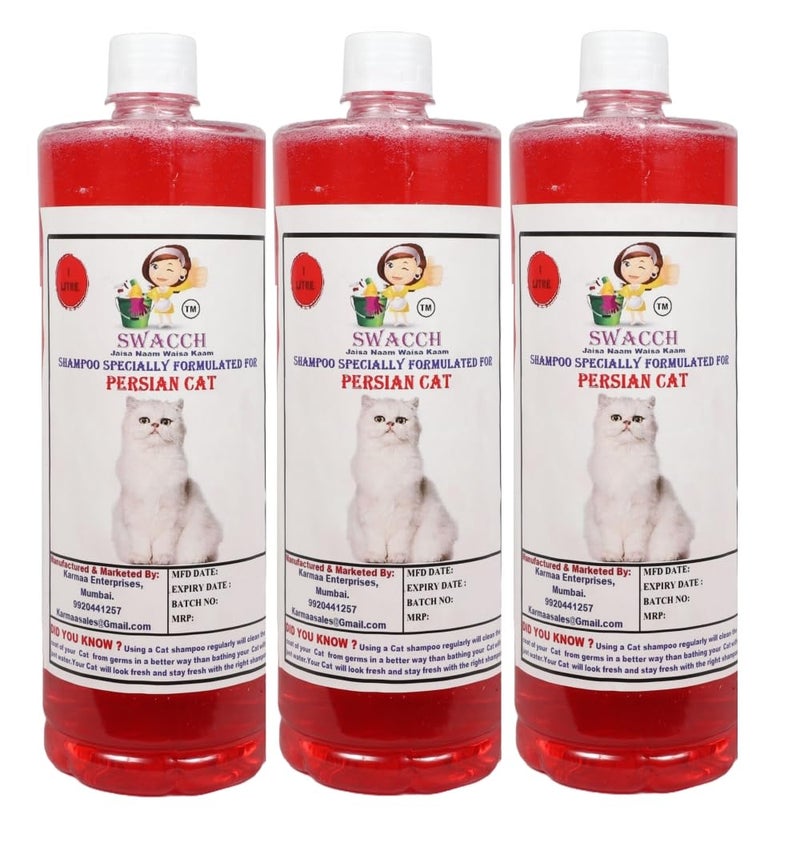 Swacch Persian Cat Shampoo -1 Litre (Pack of 3) (Strawberry) + Bath Brush with Adjustable Straps Combo Pack - Image 2