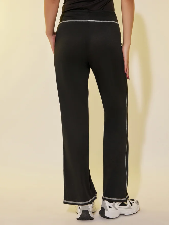 Styli Styli Contrast Stitch Detail Drawstring Waist Wide Leg Pants