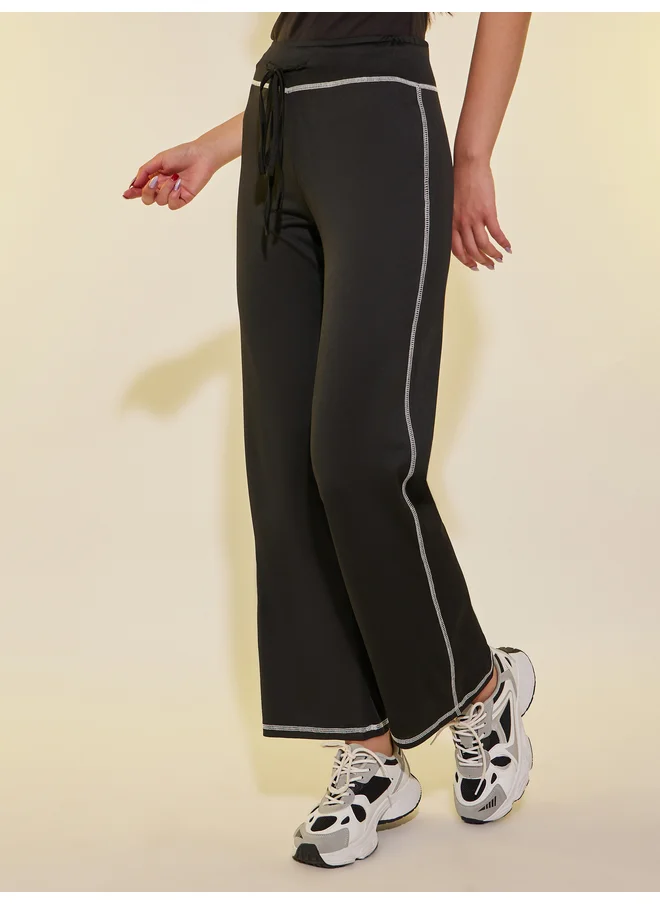 تايك تو Take Two Contrast Stitch Detail Drawstring Waist Wide Leg Pants