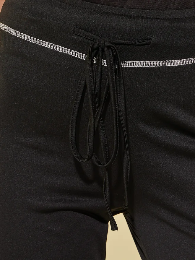 Styli Styli Contrast Stitch Detail Drawstring Waist Wide Leg Pants
