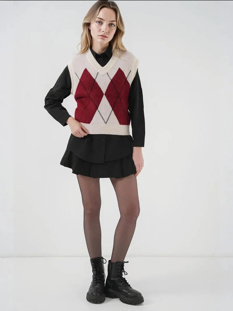 BIG DART BDART Geometric Pattern V-Neck Sweater Vest