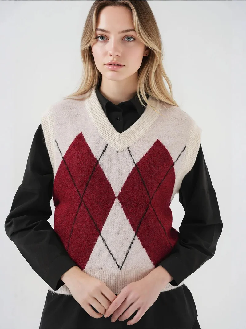 BIG DART BDART Geometric Pattern V-Neck Sweater Vest