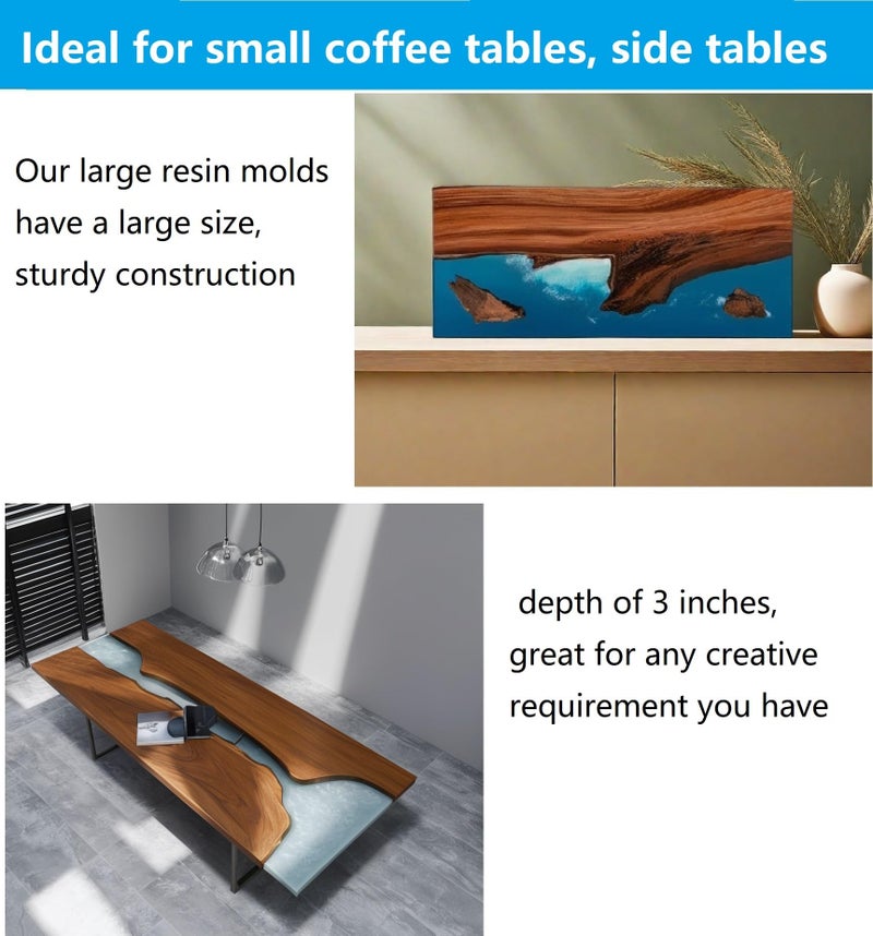 ModWgGuo 2Pcs Extra Large Reusable Epoxy Resin Table Mold 23x11x3 inches 15.7x9.8x3 inches Rectangles Epoxy Resin Molds for River Table, Coffee Side Table, Art Panel, DIY Resin Art - Image 5